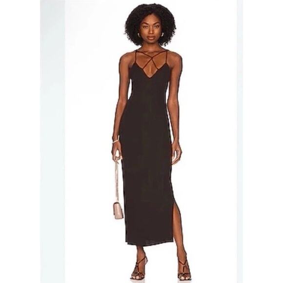 Frame Delicate Knot Midi Dress L Chocolate Brown Revolve NWT - Picture 1 of 16
